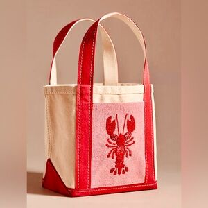 NWOT Canvas Pink/Red Lobster Beaded Tote Crafted w/intricate hand-beaded detail